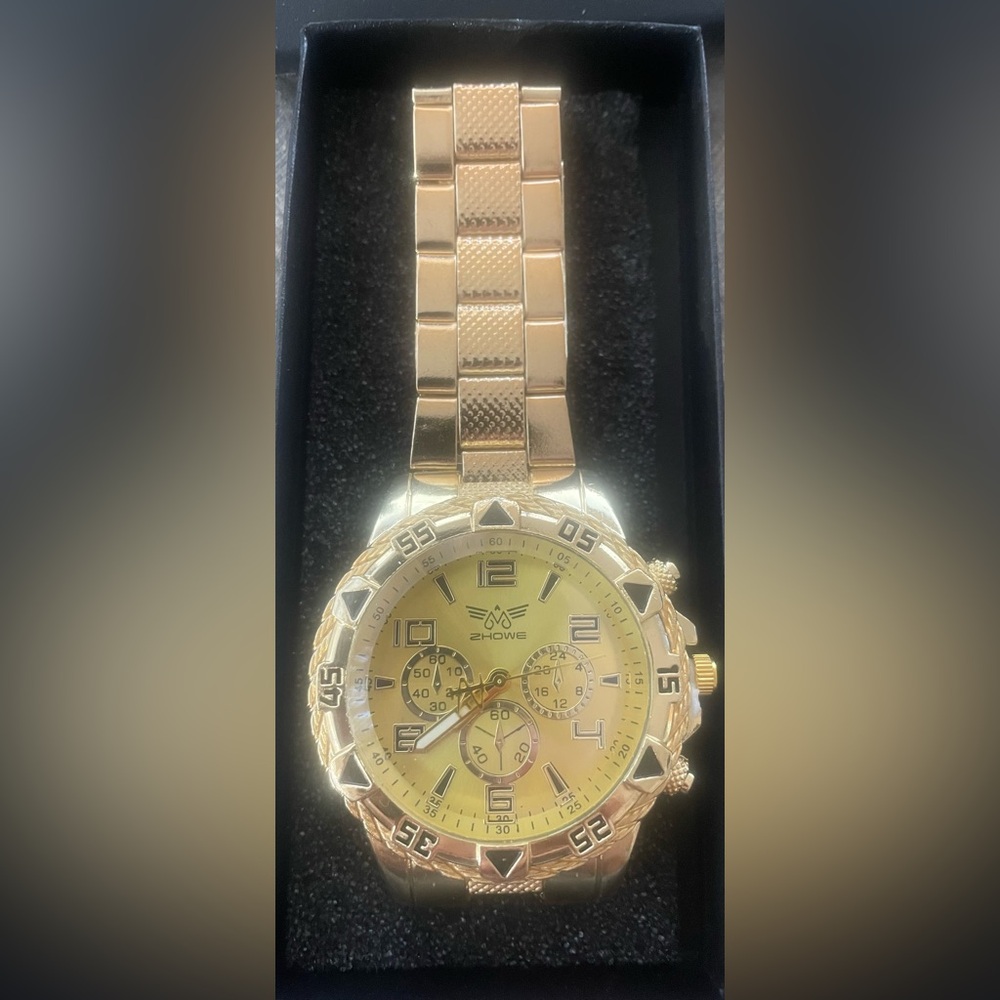 Gold Tone  Watch with Black Accents